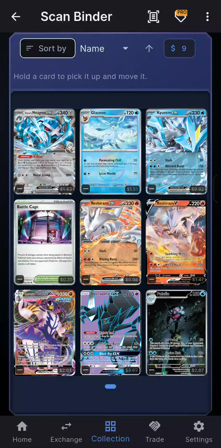 Several scanned cards added to a binder