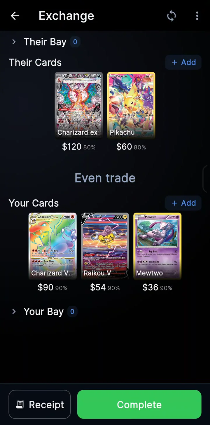Select collection cards to fill the remaining trade value