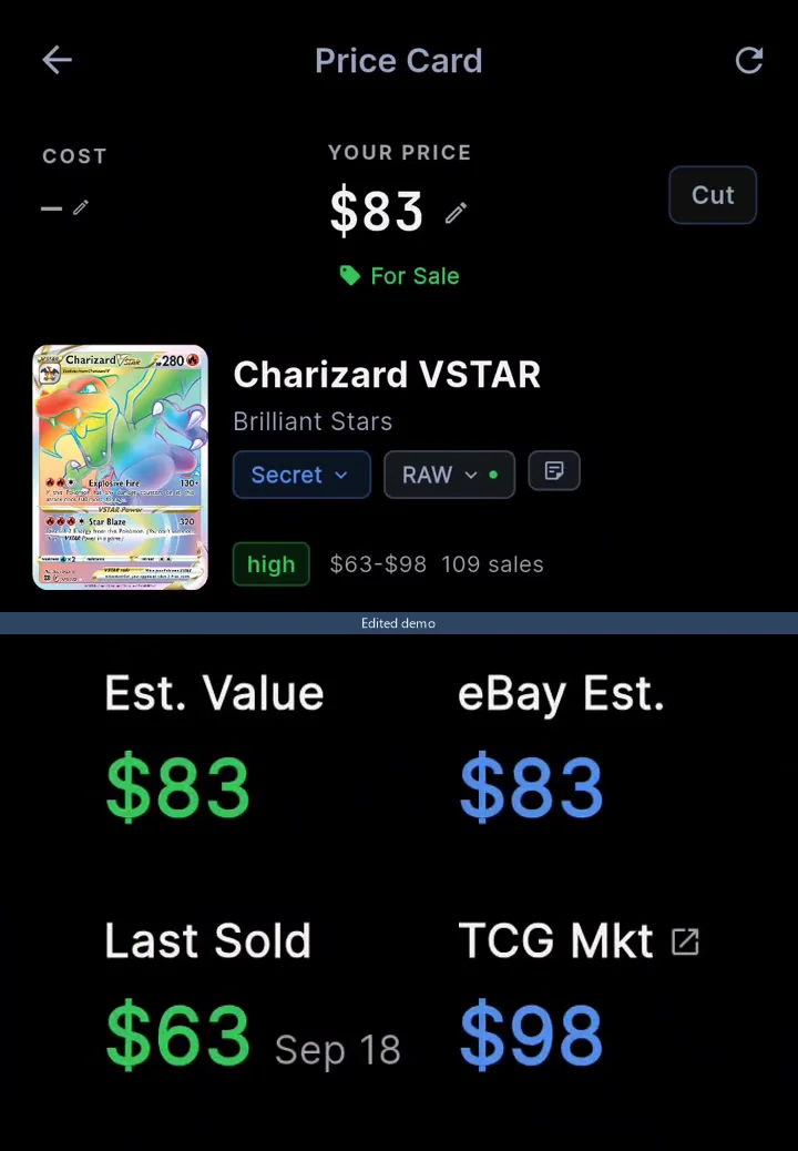 Card price selection with eBay and TCGPlayer values